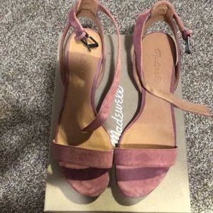 Madewell simple mid-heel sandals in suede pink 7.5